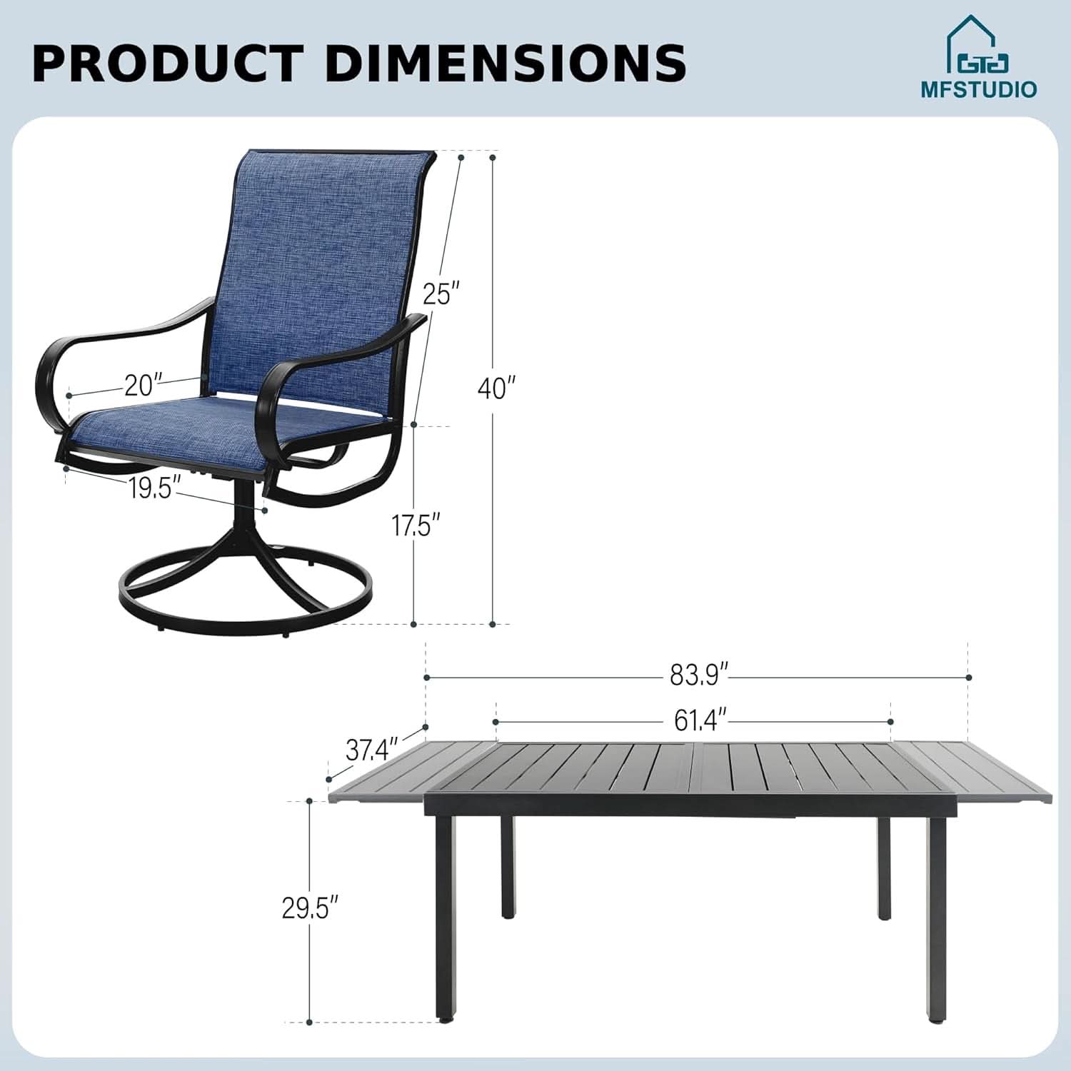 Blue 9 Piece Outdoor Patio Dining Set With Expandable Table