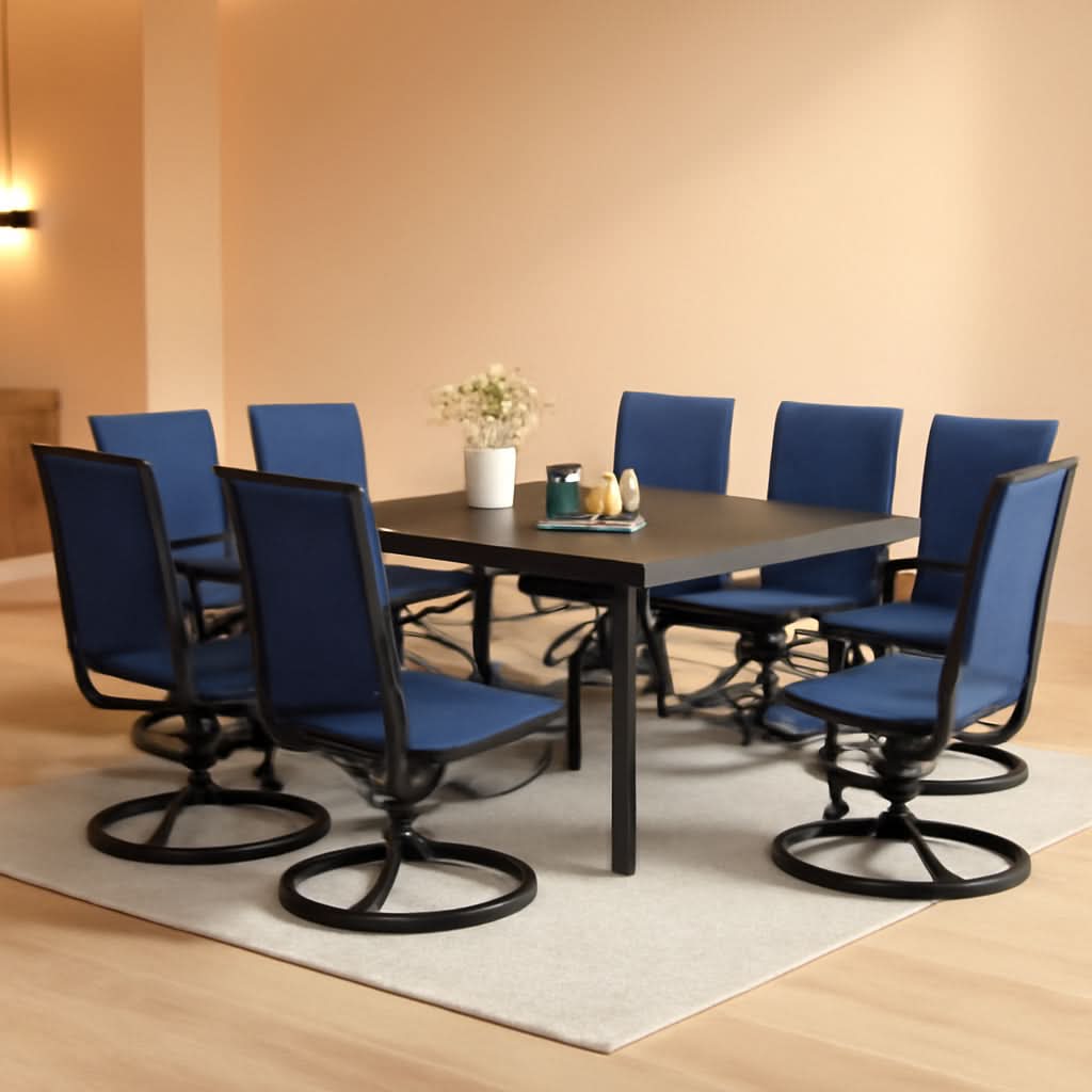 Blue 9 Piece Outdoor Patio Dining Set With Expandable Table