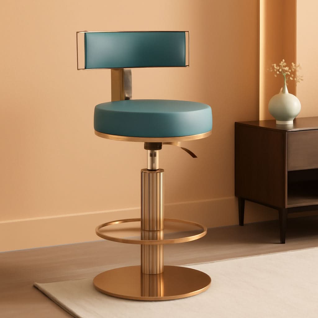 Blue Adjustable Height Counter Height Bar Stool With Backrest