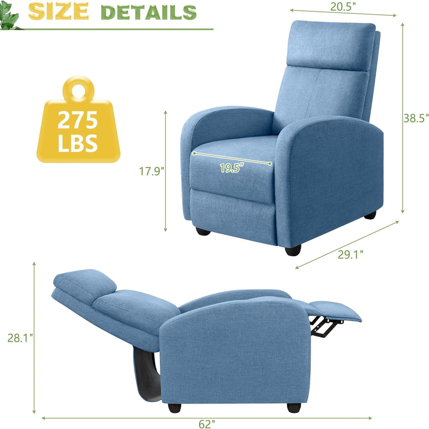 Blue Adjustable Massage Recliner Chair For Living Room