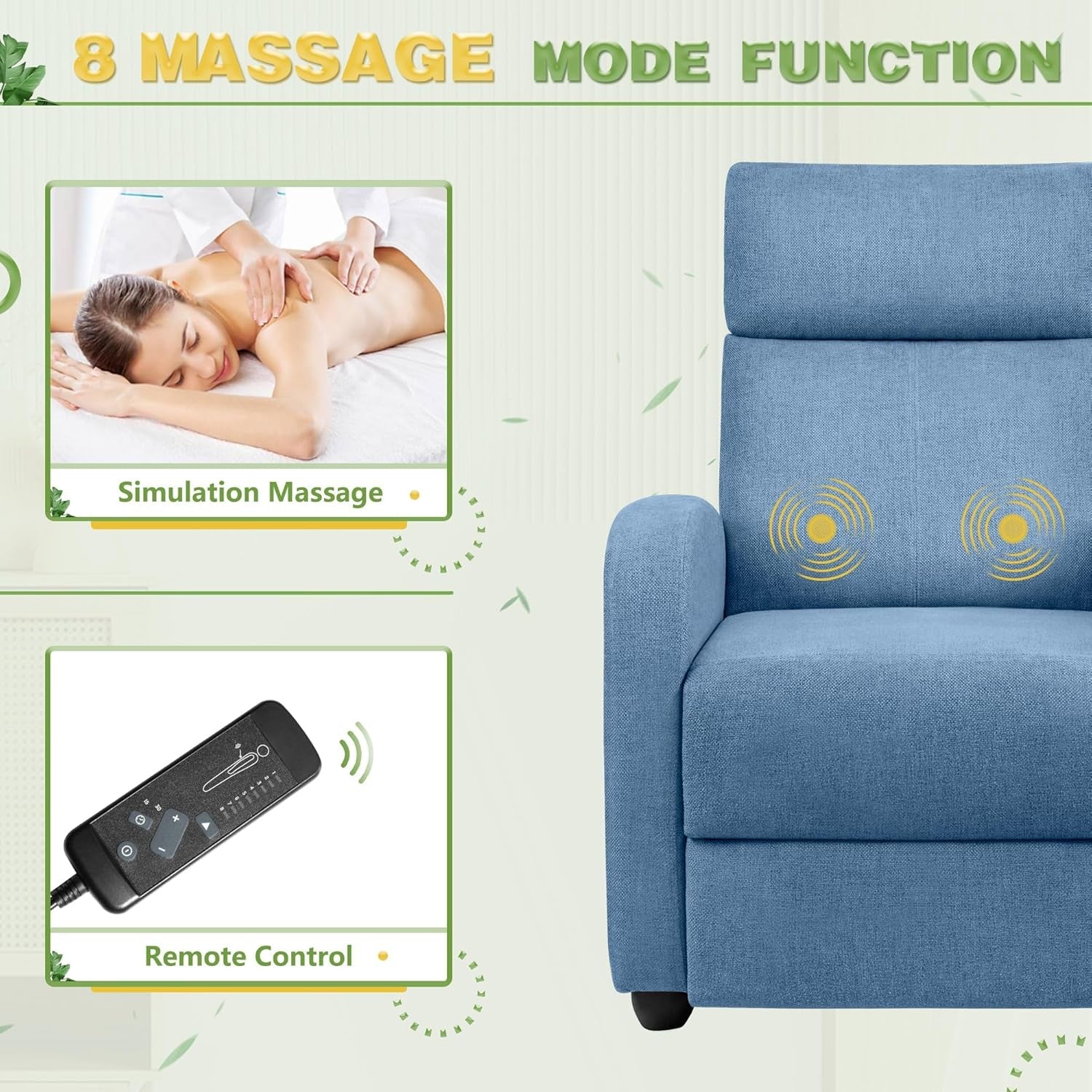 Blue Adjustable Massage Recliner Chair For Living Room