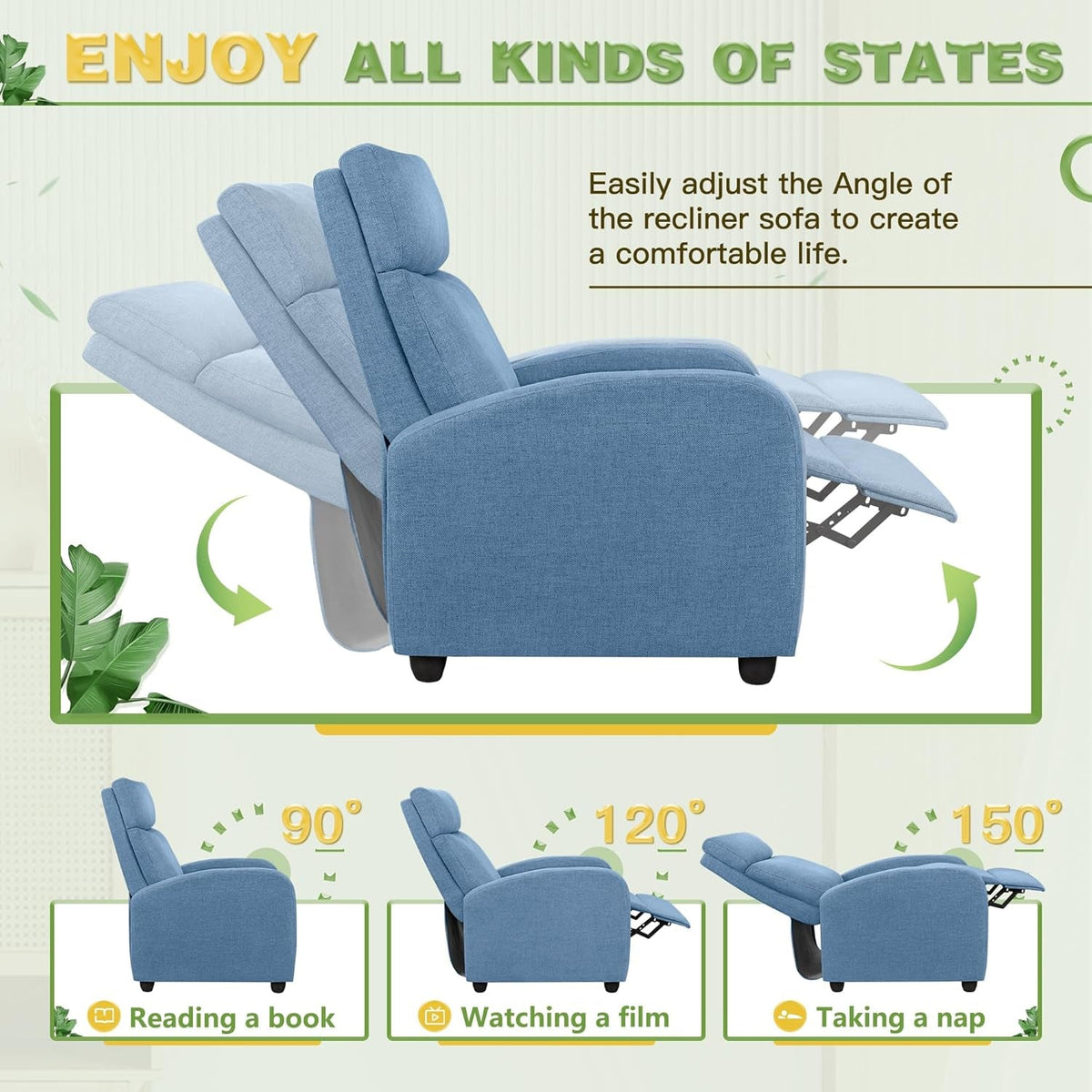 Blue Adjustable Massage Recliner Chair For Living Room