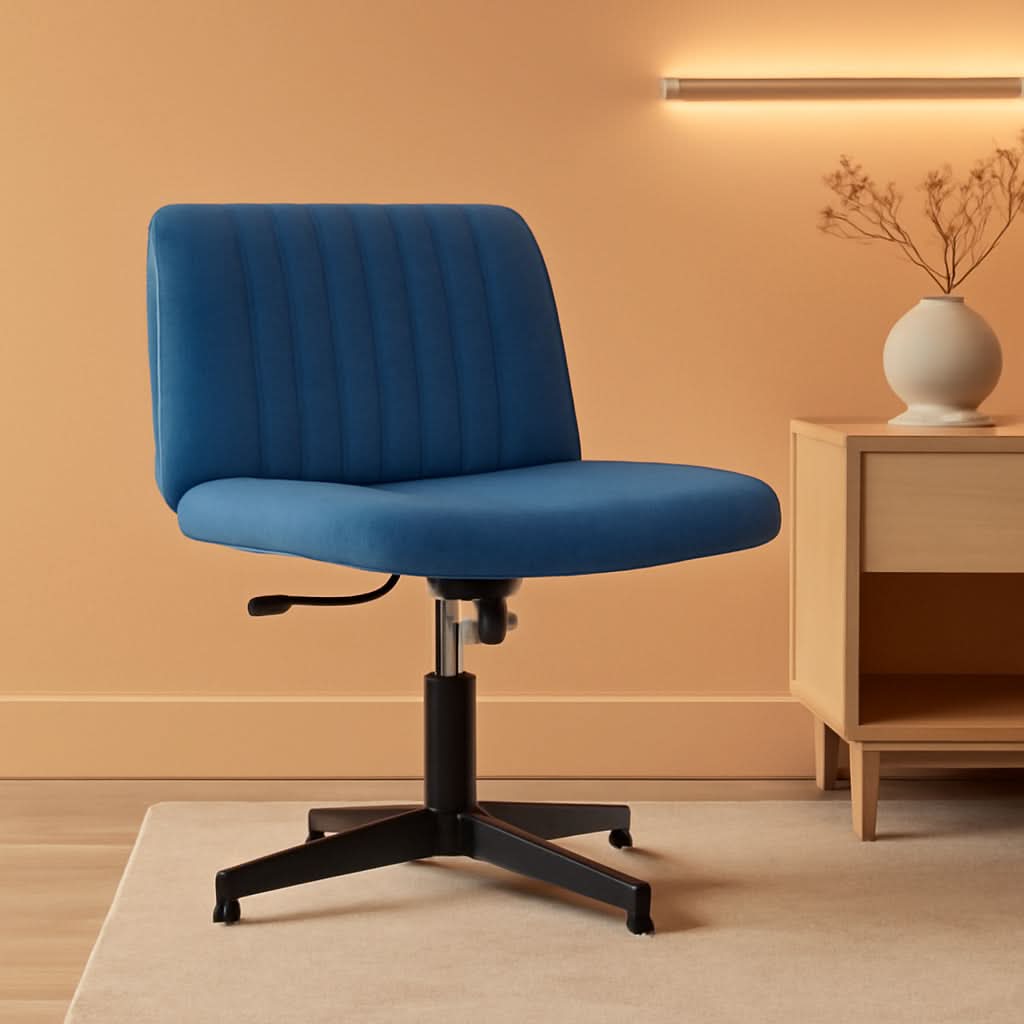 Blue Armless Cross Legged Ergonomic Office Chair Swivel