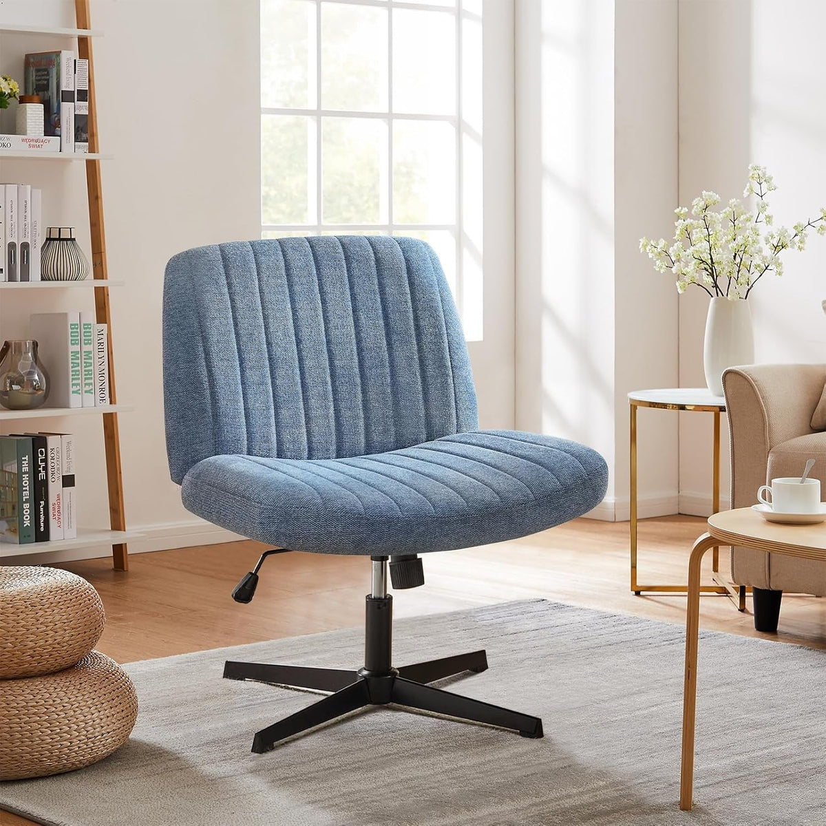 Blue Armless Height Adjustable Office Chair Wide Seat