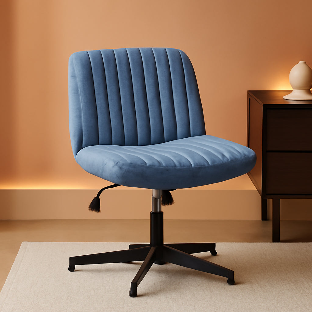 Blue Armless Height Adjustable Office Chair Wide Seat