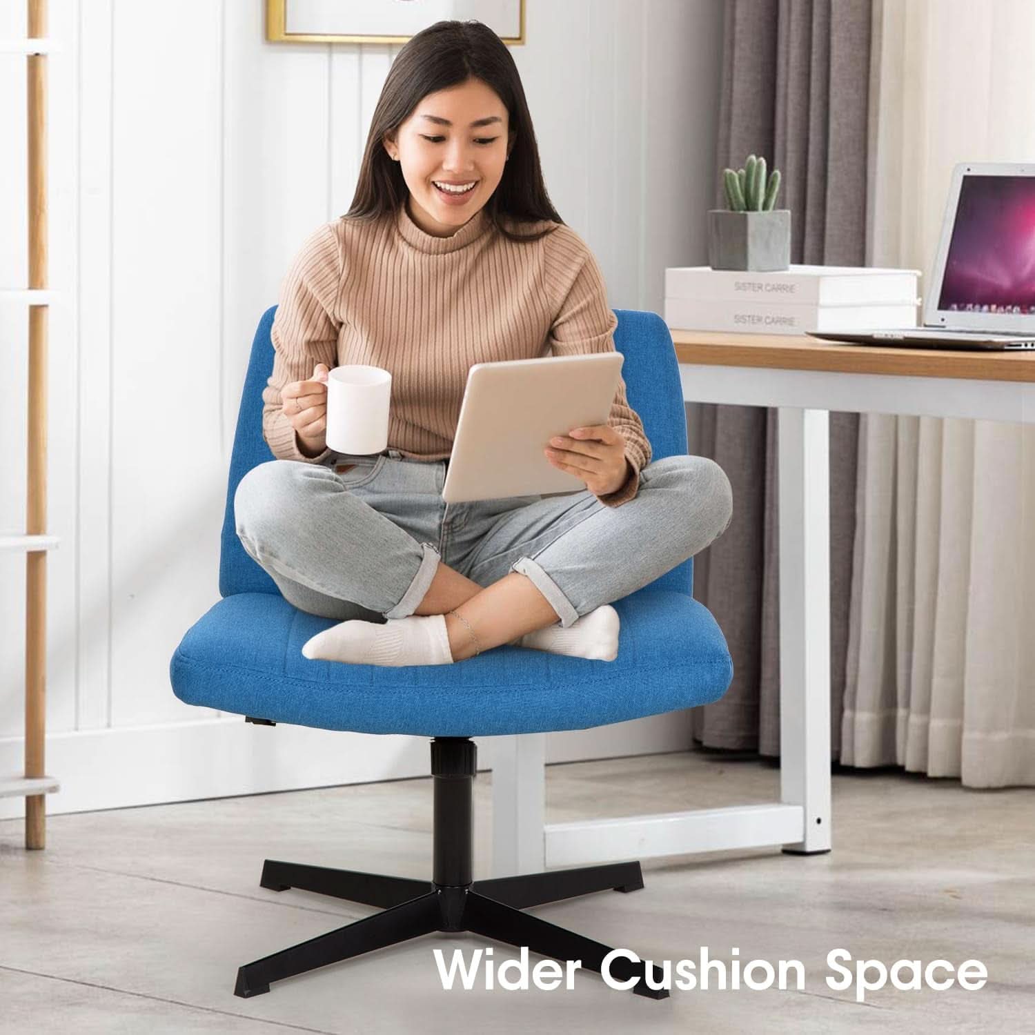 Blue Armless Swivel Height Adjustable Office Chair