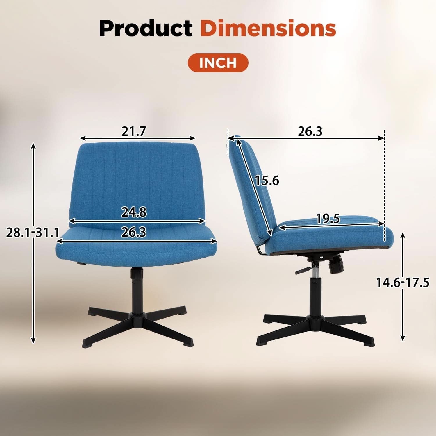 Blue Armless Swivel Height Adjustable Office Chair