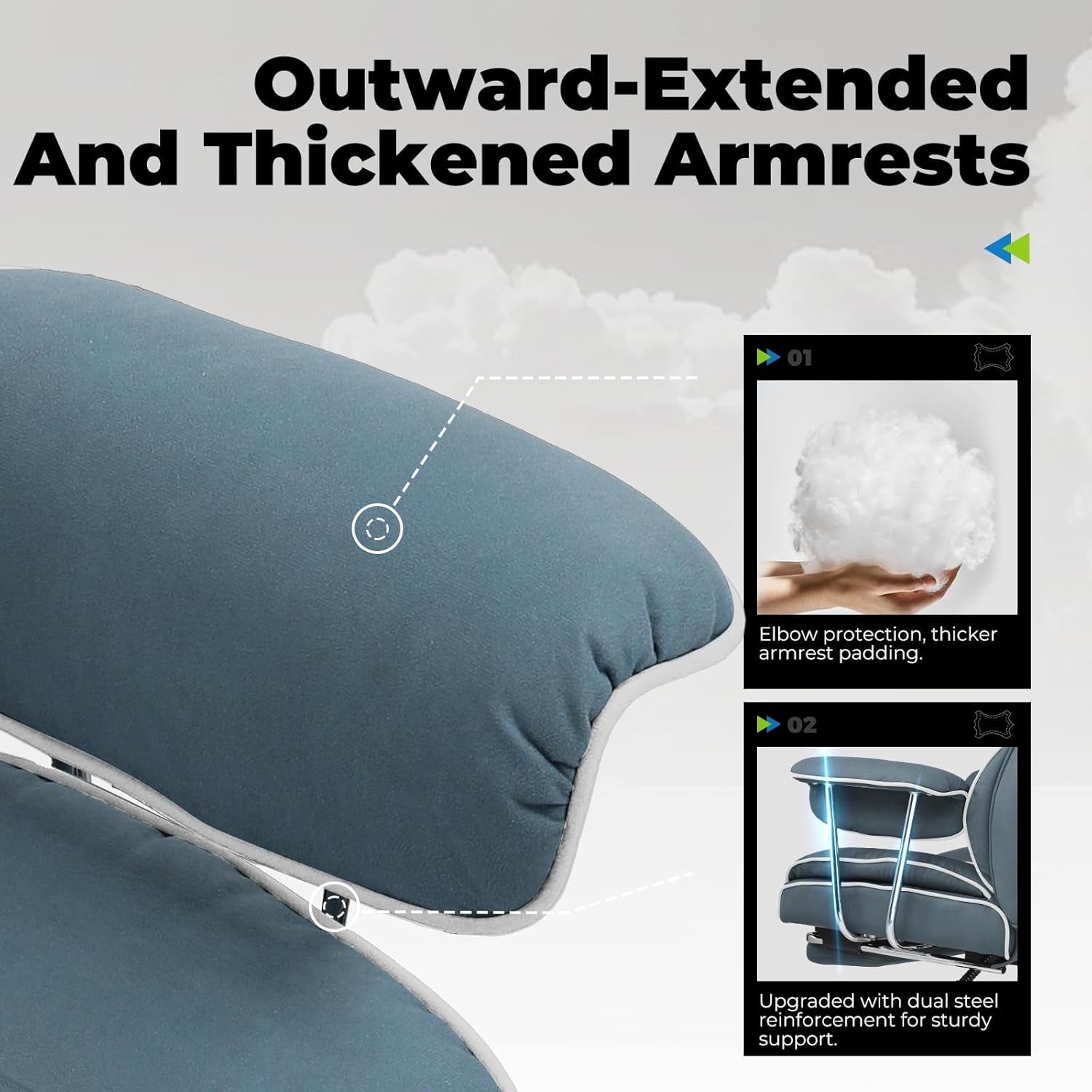 Blue Big And Tall Gaming Chair With Lumbar Support And Footrest
