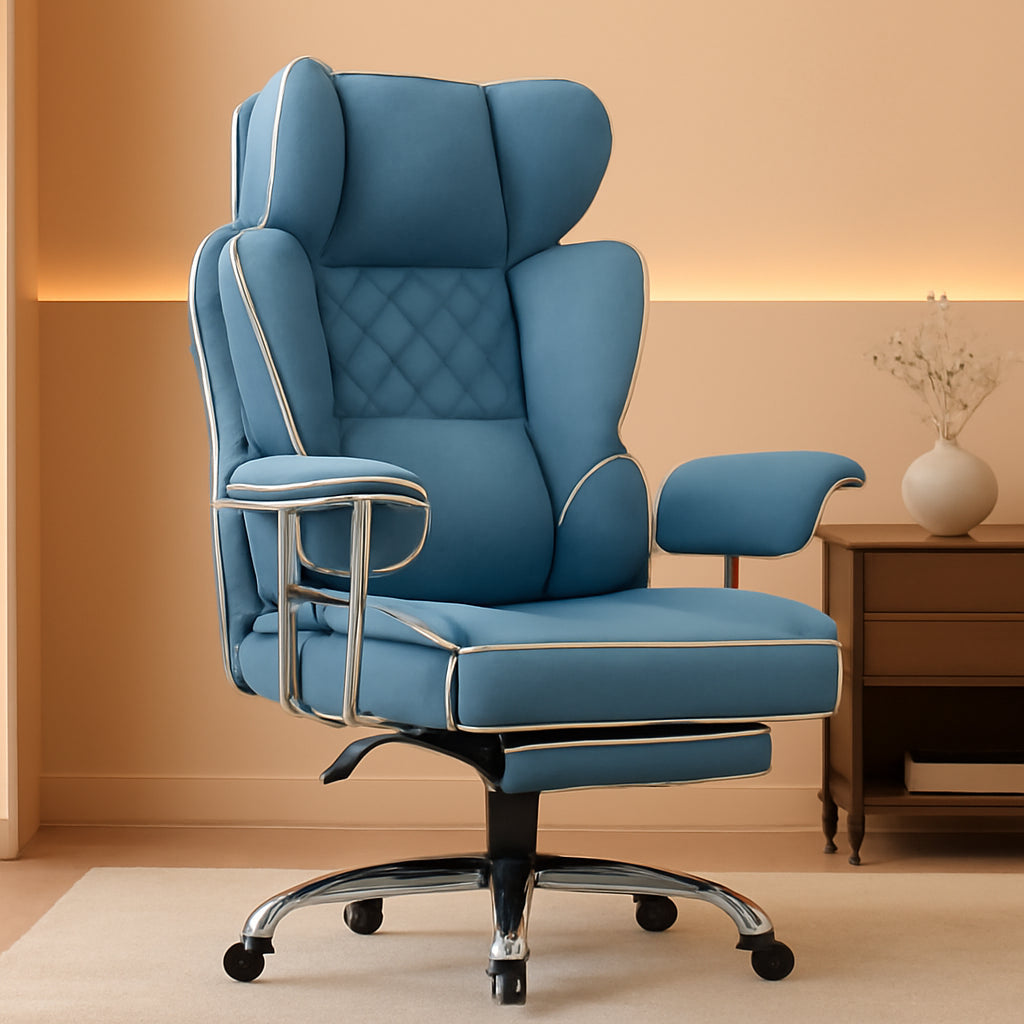 Blue Big And Tall Gaming Chair With Lumbar Support And Footrest