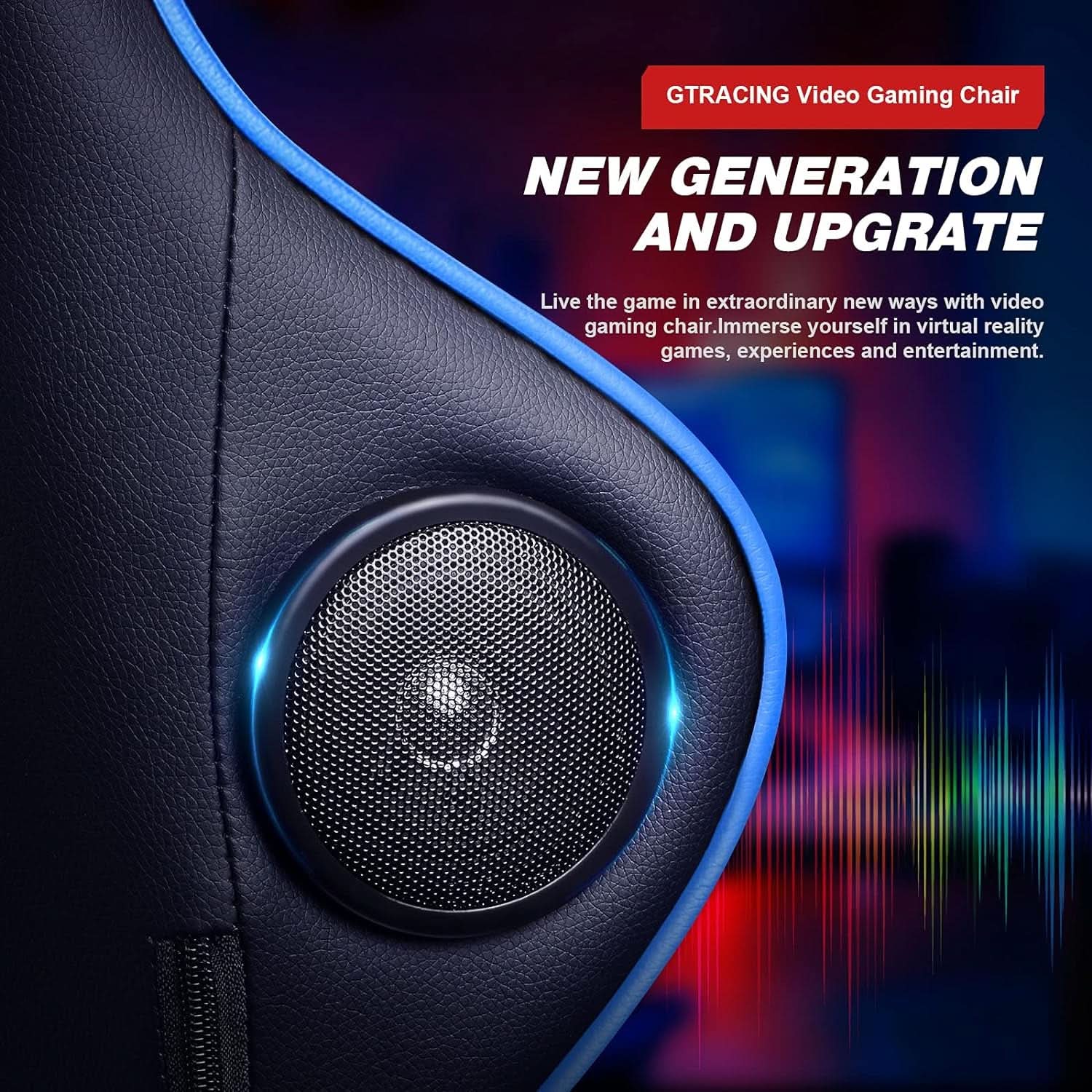 Blue Bluetooth Gaming Chair With Footrest And Speakers