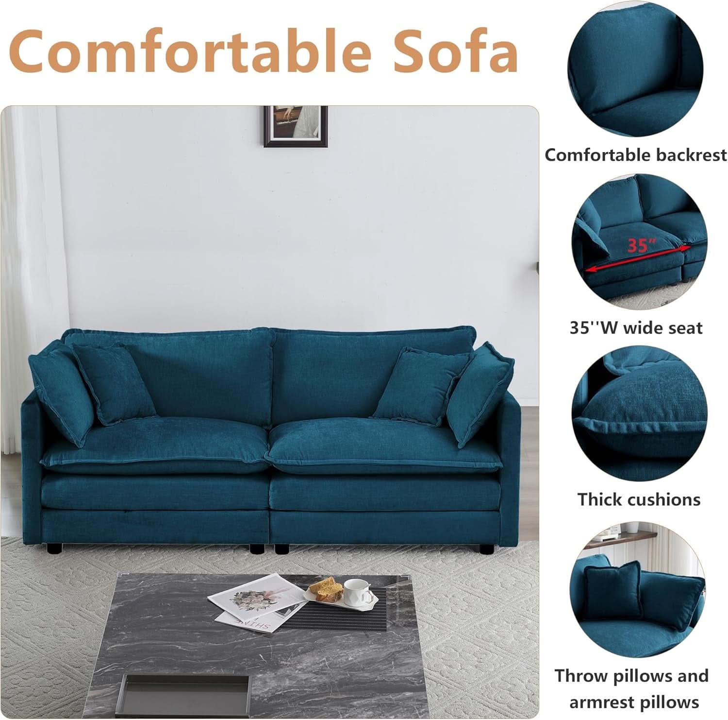 Blue Chenille Upholstered 2 Piece Loveseat And Armchair Set