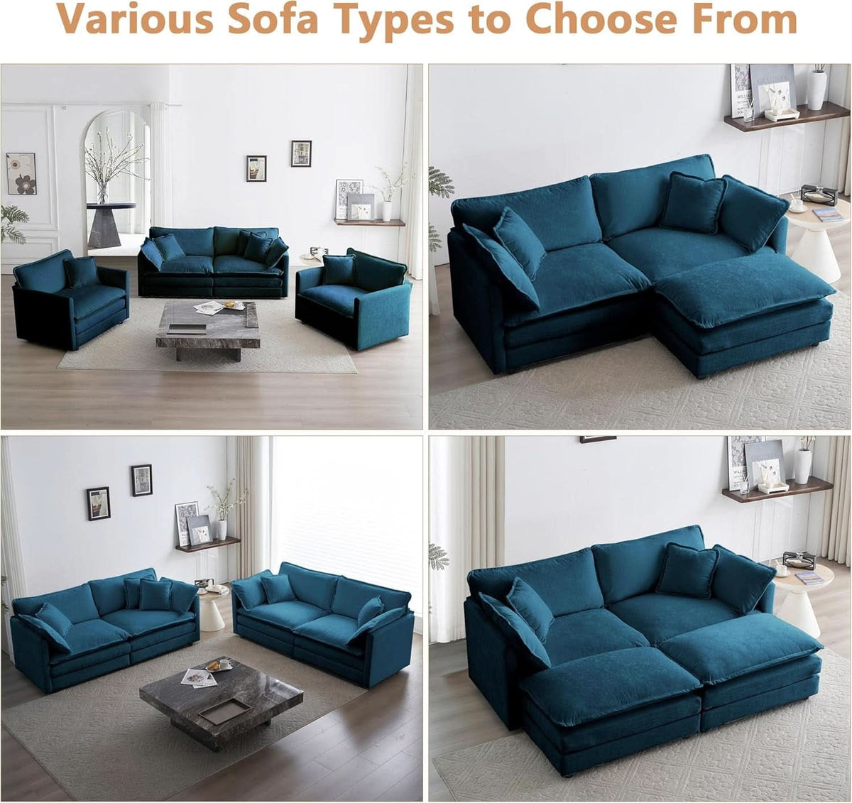 Blue Chenille Upholstered 2 Piece Loveseat And Armchair Set