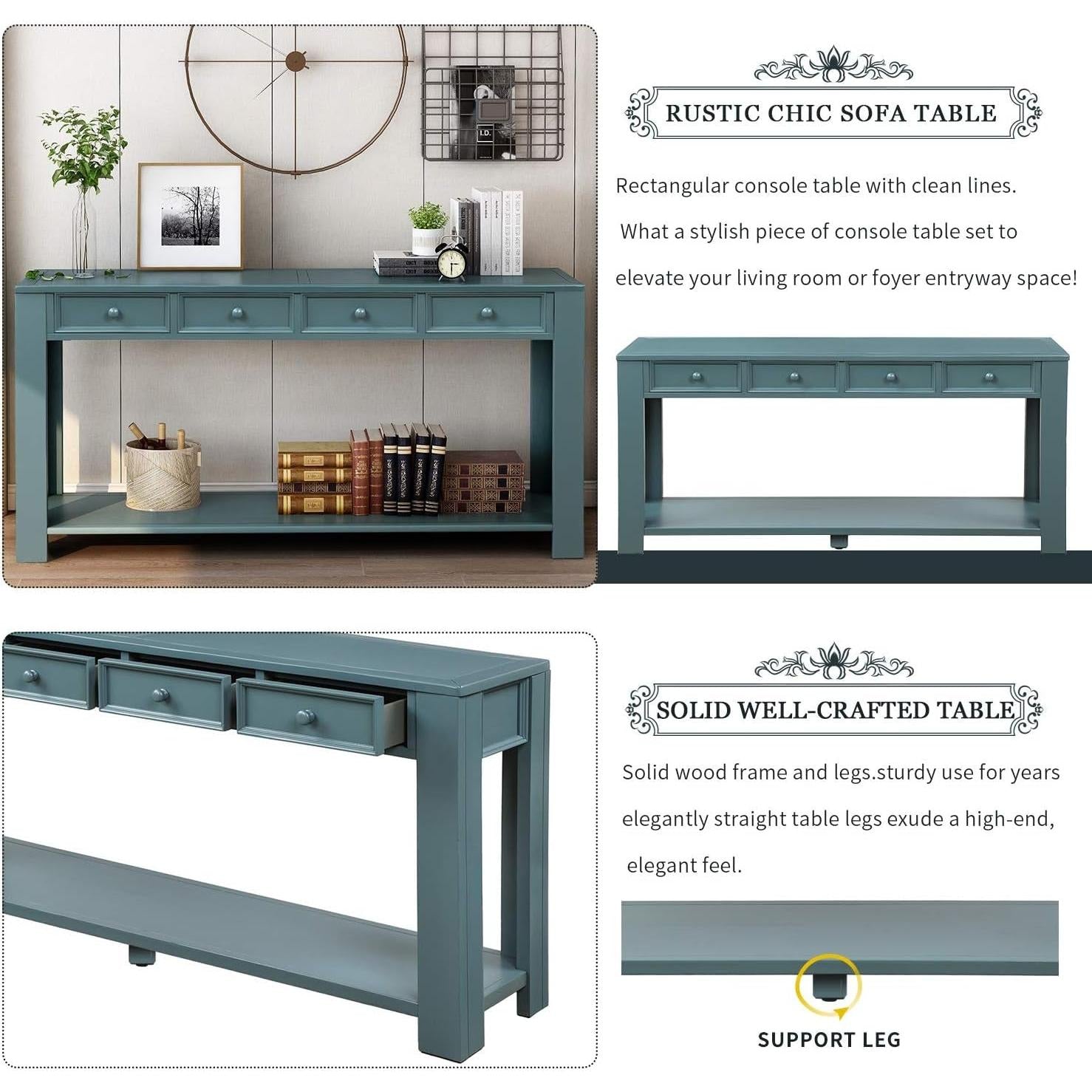 Blue Console Table With Drawers For Living Room Decor