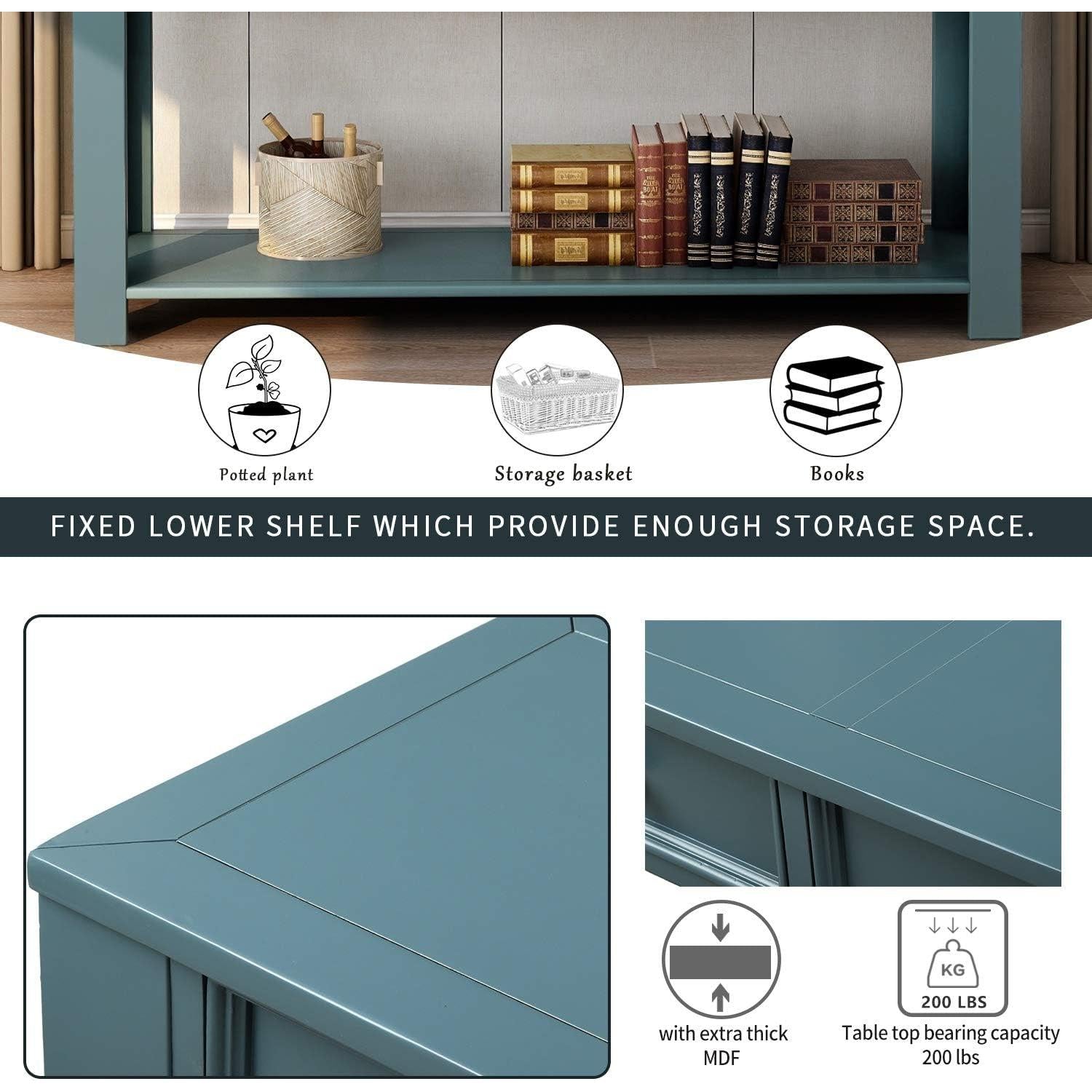 Blue Console Table With Drawers For Living Room Decor