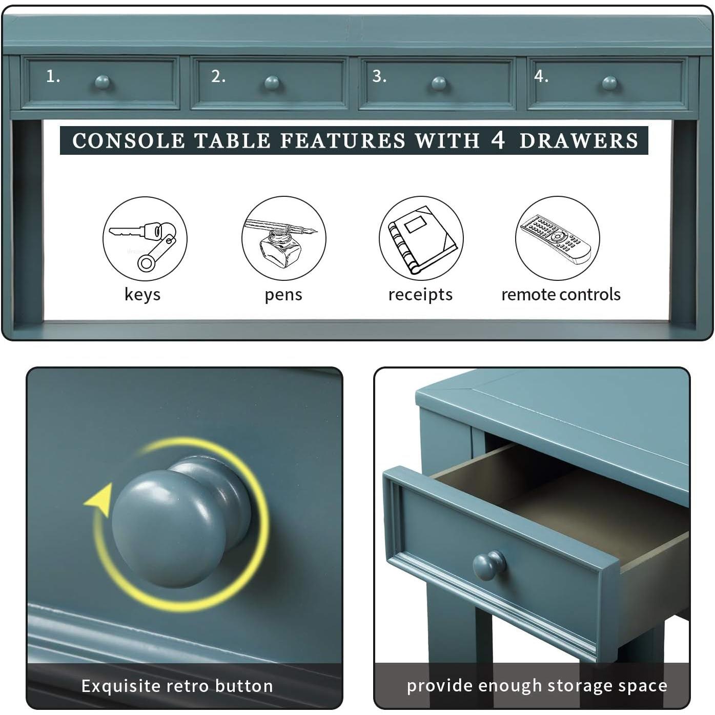 Blue Console Table With Drawers For Living Room Decor