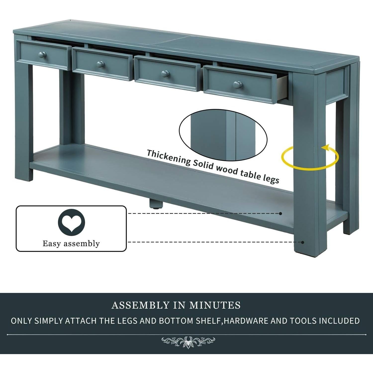 Blue Console Table With Drawers For Living Room Decor