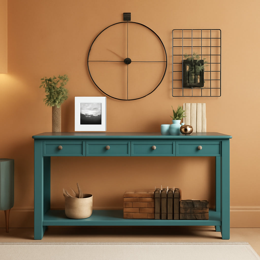 Blue Console Table With Drawers For Living Room Decor