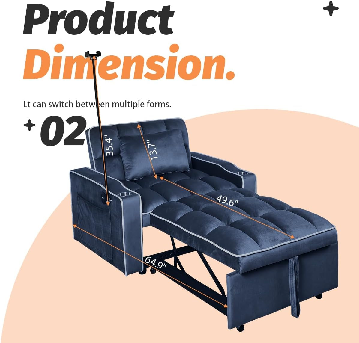 Blue Convertible Sleeper Chair Sofa Bed Apartments