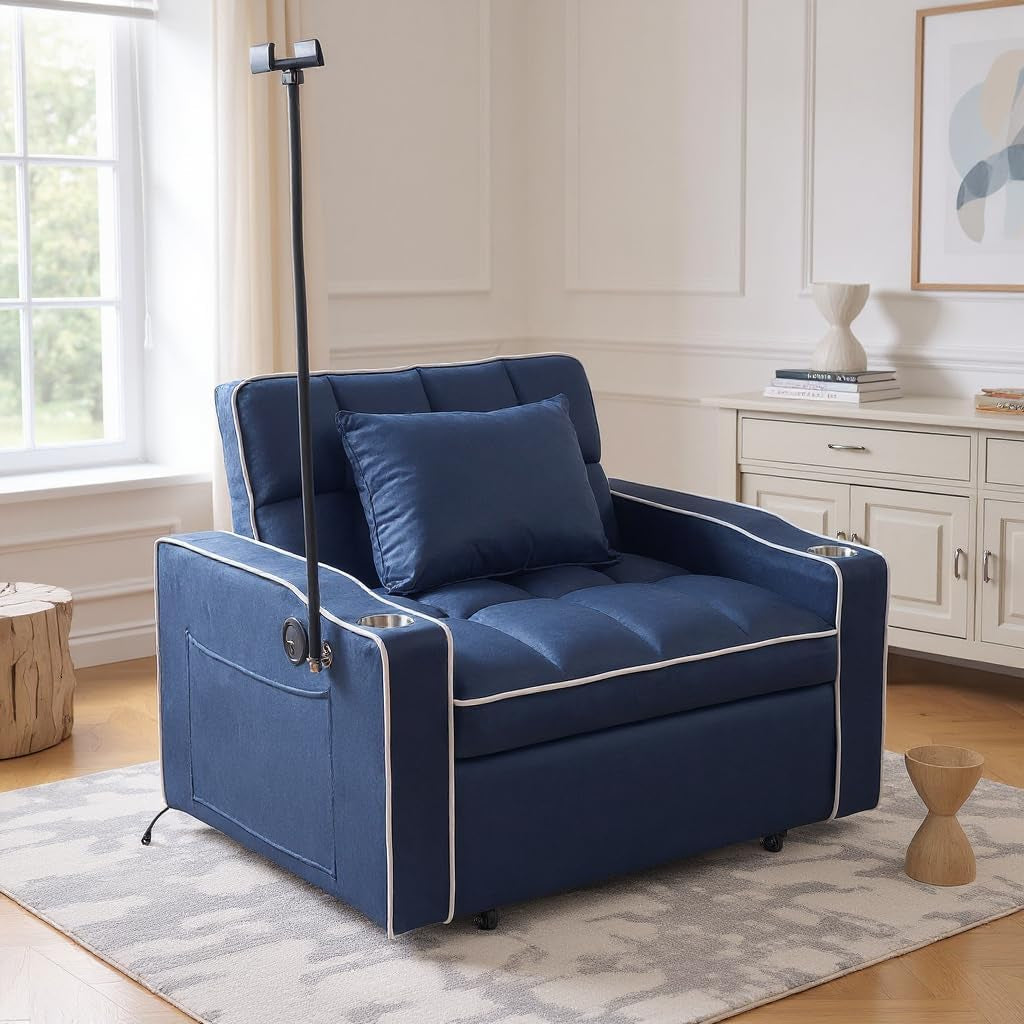 Blue Convertible Sleeper Chair Sofa Bed Apartments