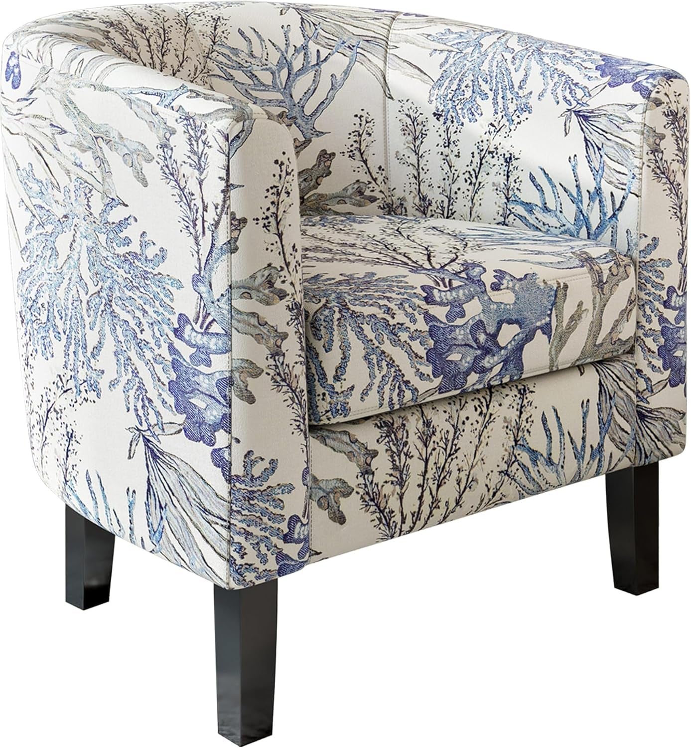 Blue Coral Barrel Chair With Soft Padding Linen Upholstery