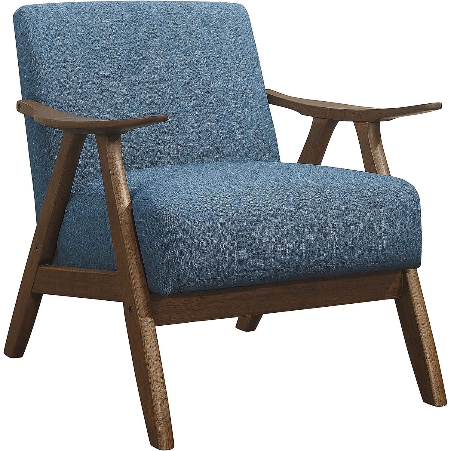 Blue Elle Accent Chair With Linen Upholstery Retro Style