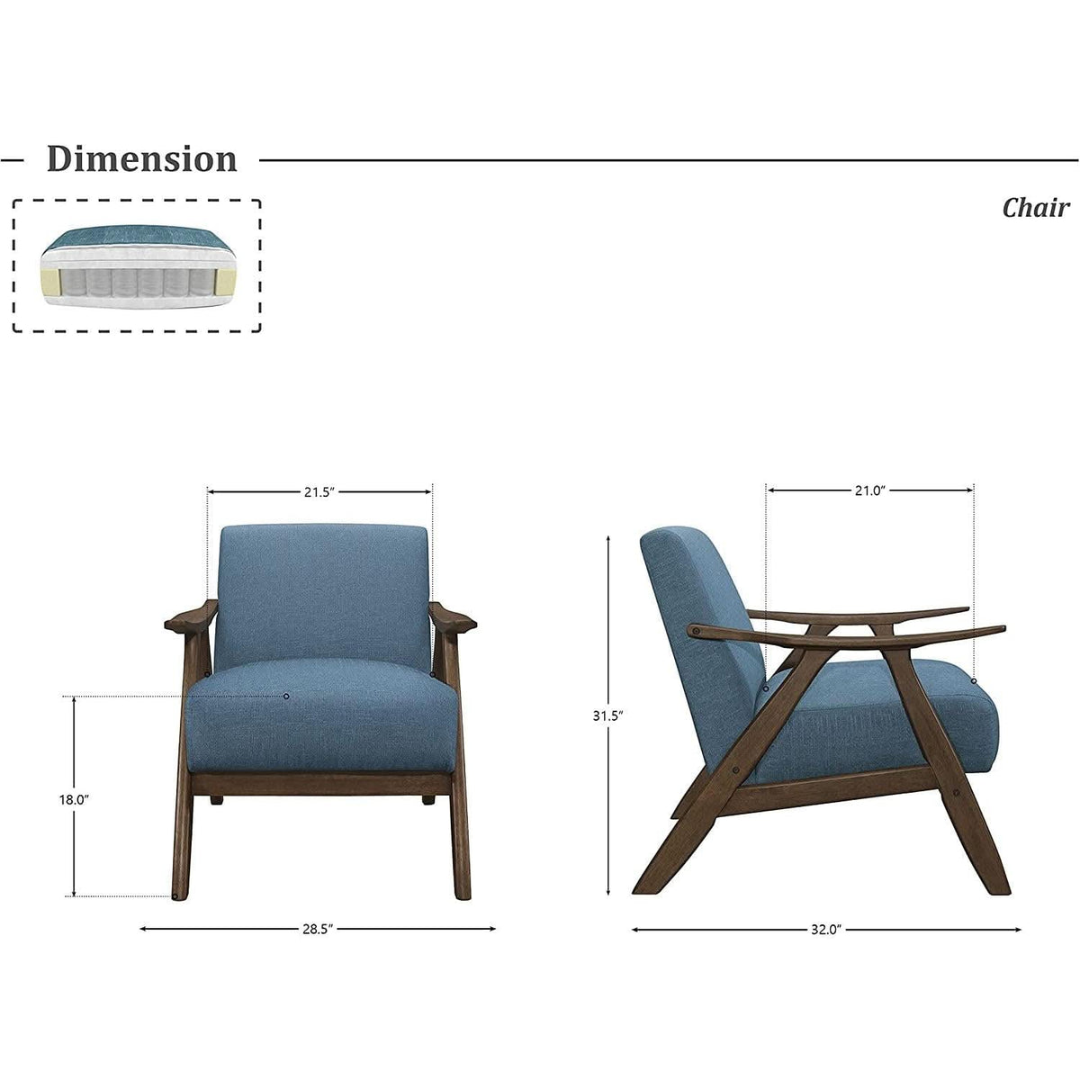 Blue Elle Accent Chair With Linen Upholstery Retro Style