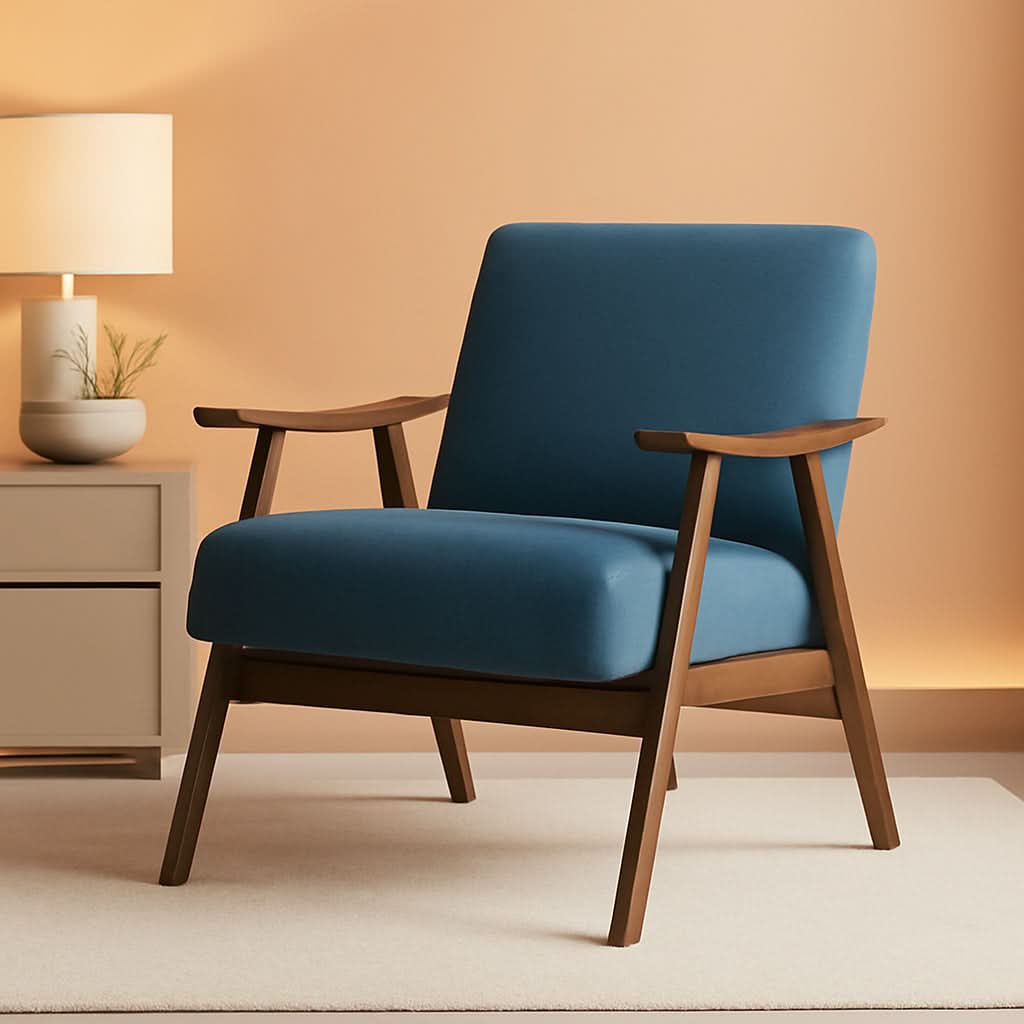 Blue Elle Accent Chair With Linen Upholstery Retro Style