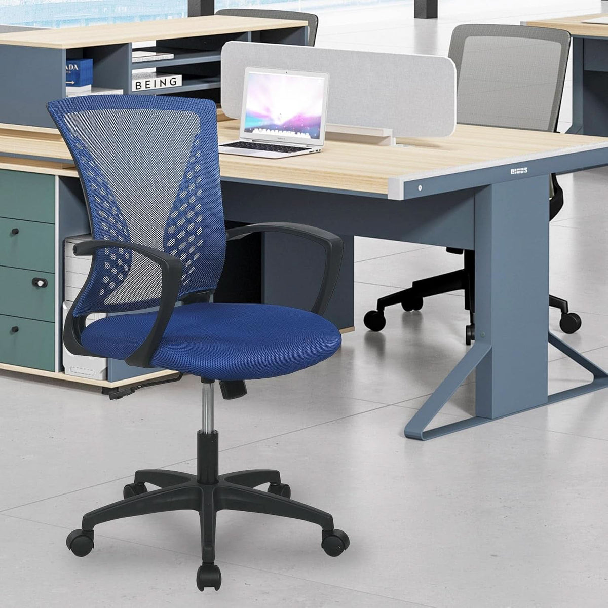 Blue Ergonomic Mesh Back Gaming Chair With Lumbar Support