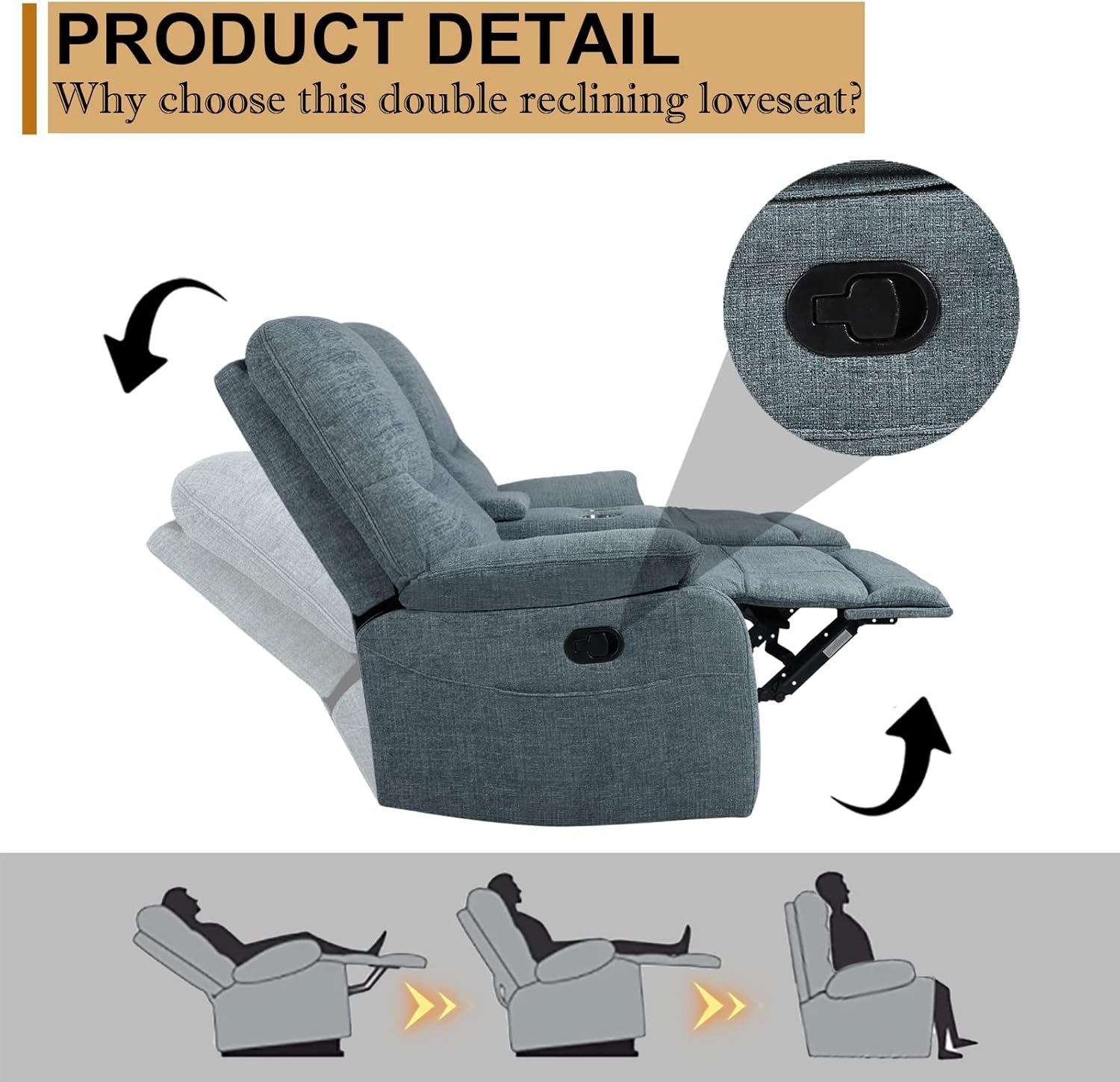 Blue Fabric Double Reclining Loveseat With Console