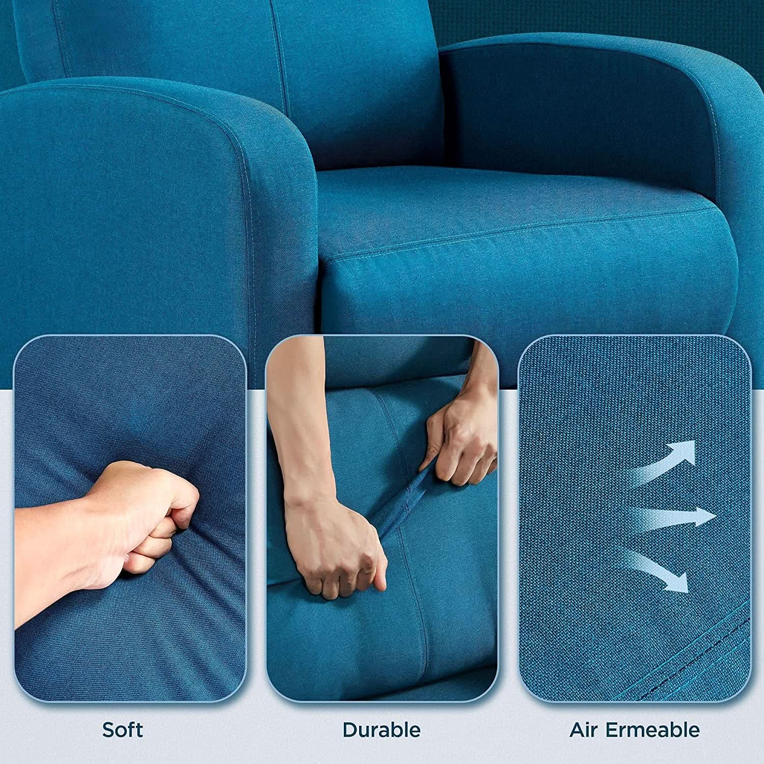 Blue Fabric Pushback Recliner Chair With Soft Armrests