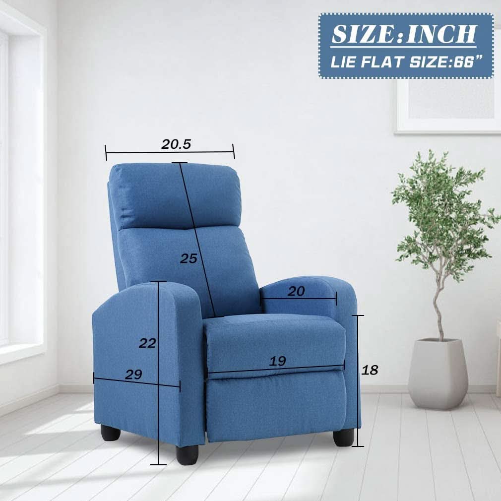 Blue Fabric Recliner Chair For Living Room Home Theater