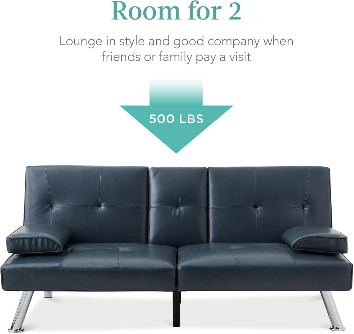 Blue Faux Leather Convertible Futon Sofa Bed Adjustable