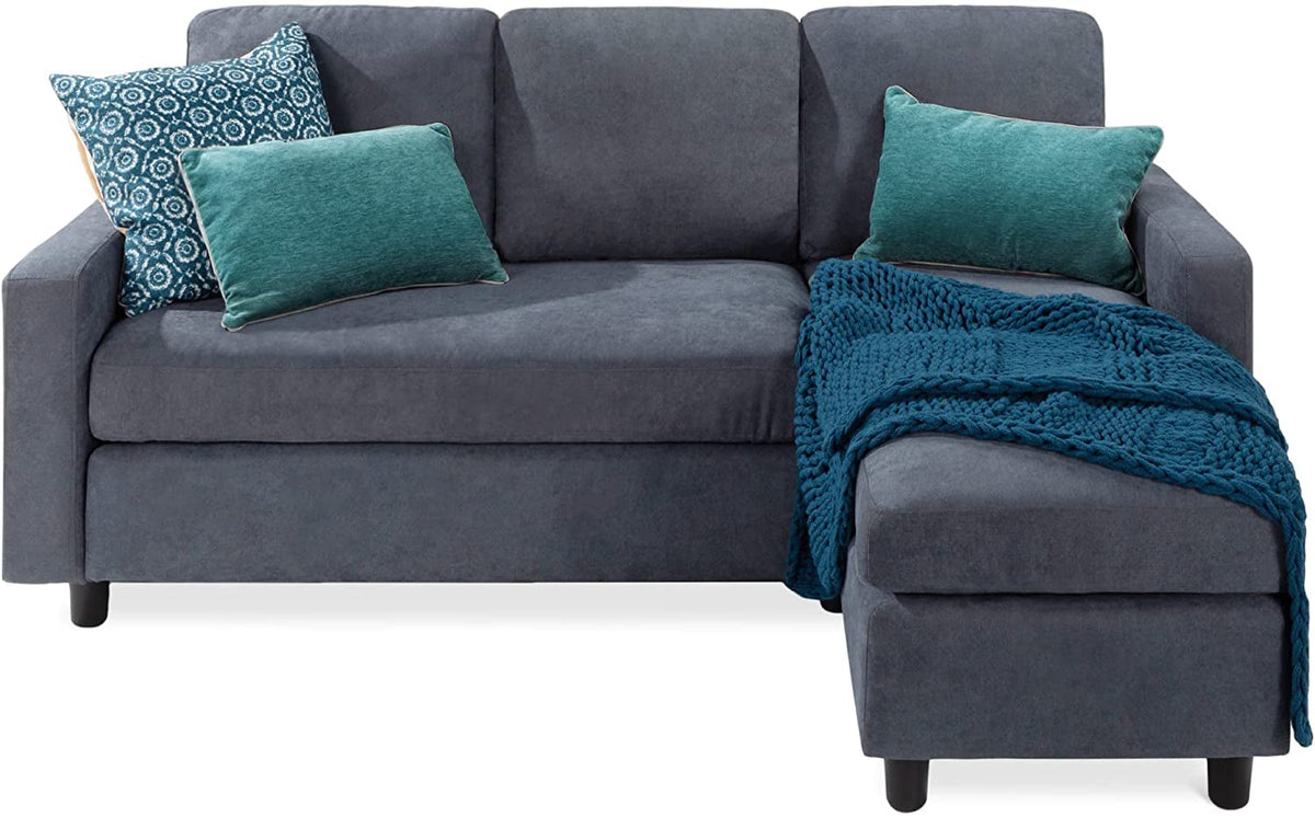 Blue Gray Sectional Sofa With Chaise Lounge For Living Room