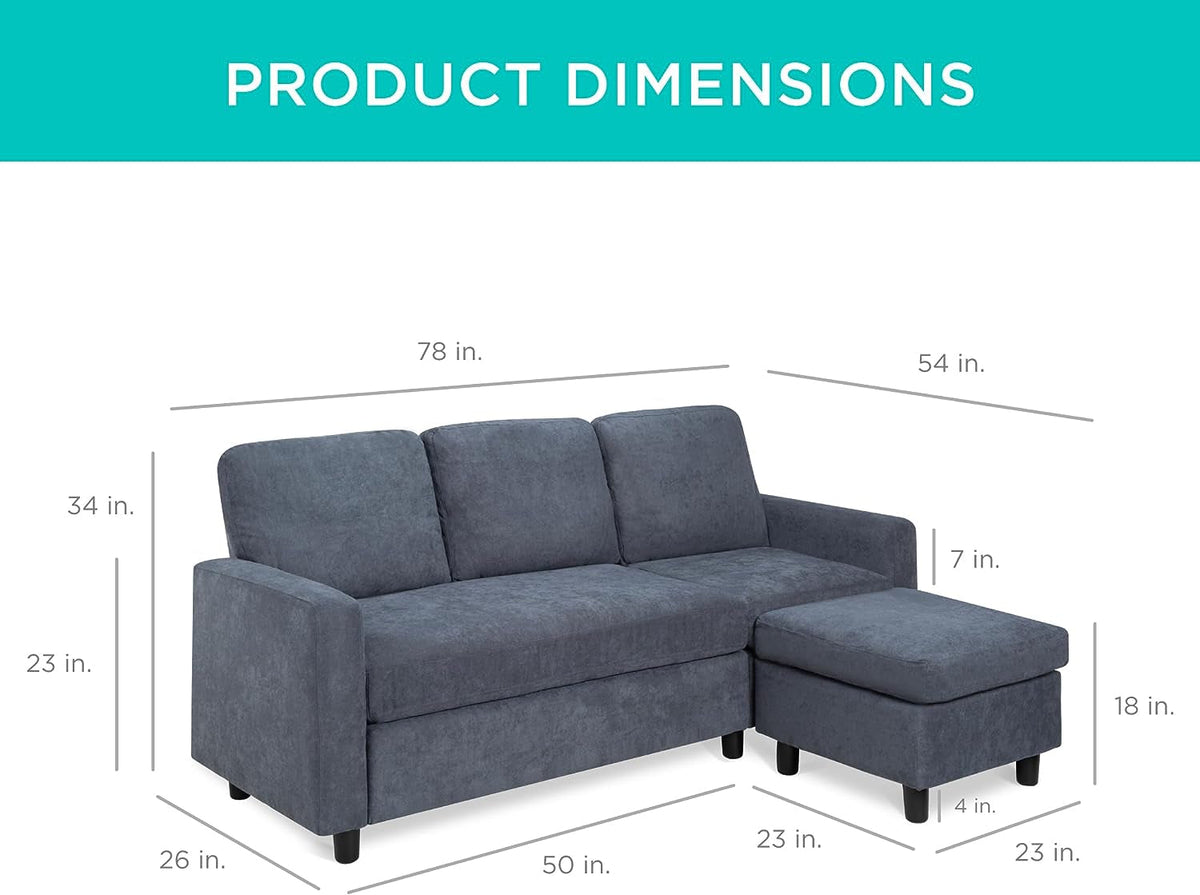 Blue Gray Sectional Sofa With Chaise Lounge For Living Room
