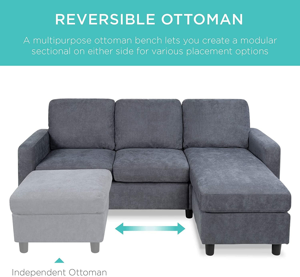 Blue Gray Sectional Sofa With Chaise Lounge For Living Room