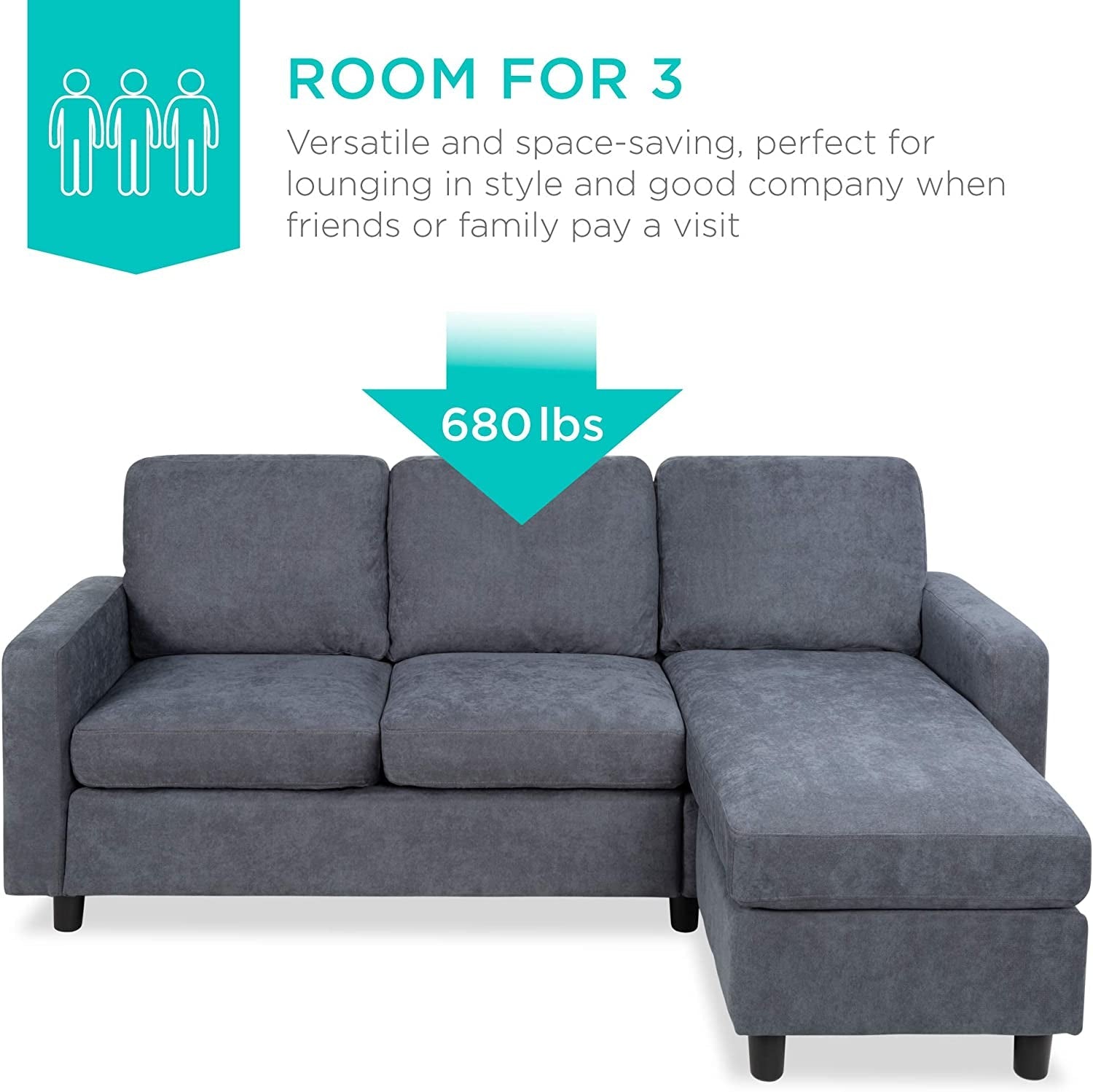 Blue Gray Sectional Sofa With Chaise Lounge For Living Room