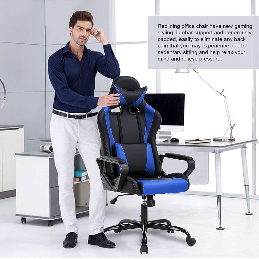 Blue High Back Ergonomic Gaming Chair With Lumbar Support