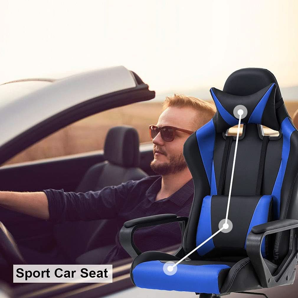 Blue High Back Ergonomic Gaming Chair With Lumbar Support