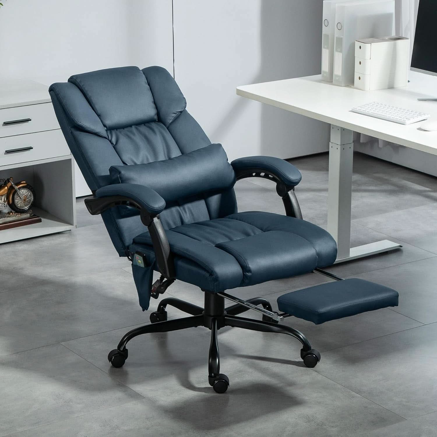 Blue High Back Massage Office Chair With 6 Vibration Points