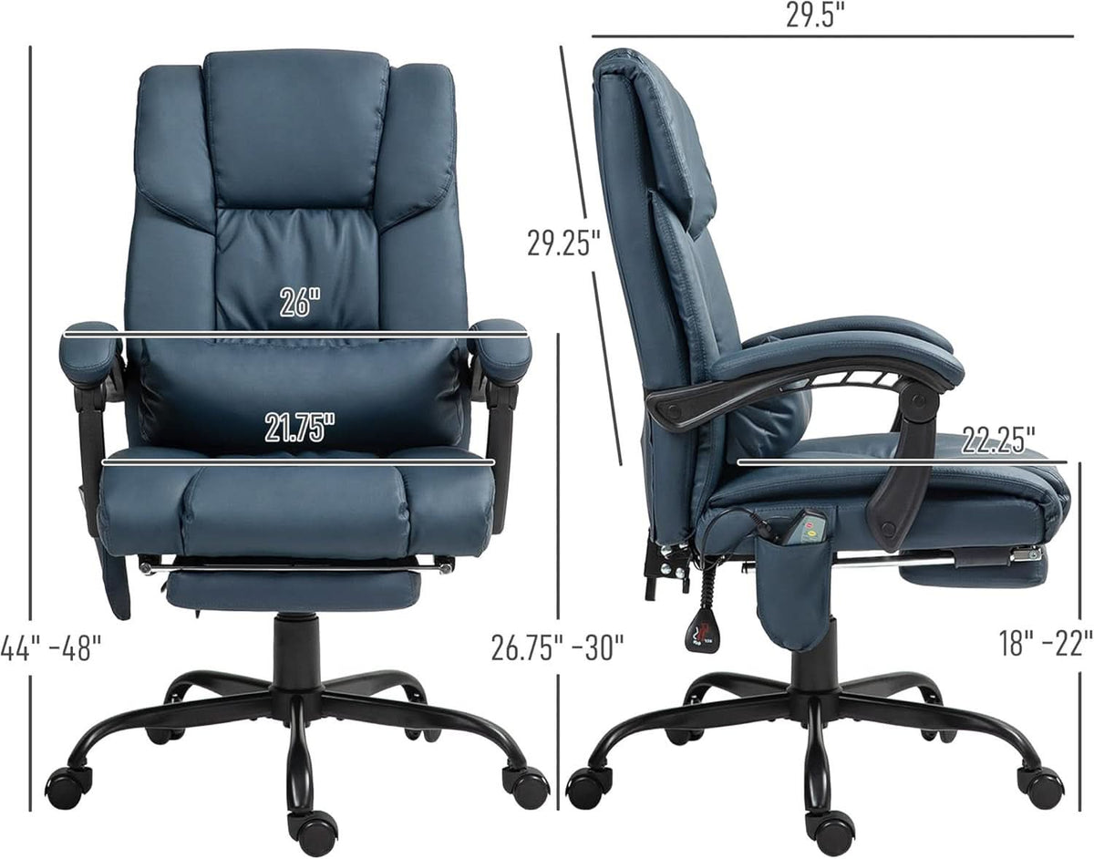 Blue High Back Massage Office Chair With 6 Vibration Points