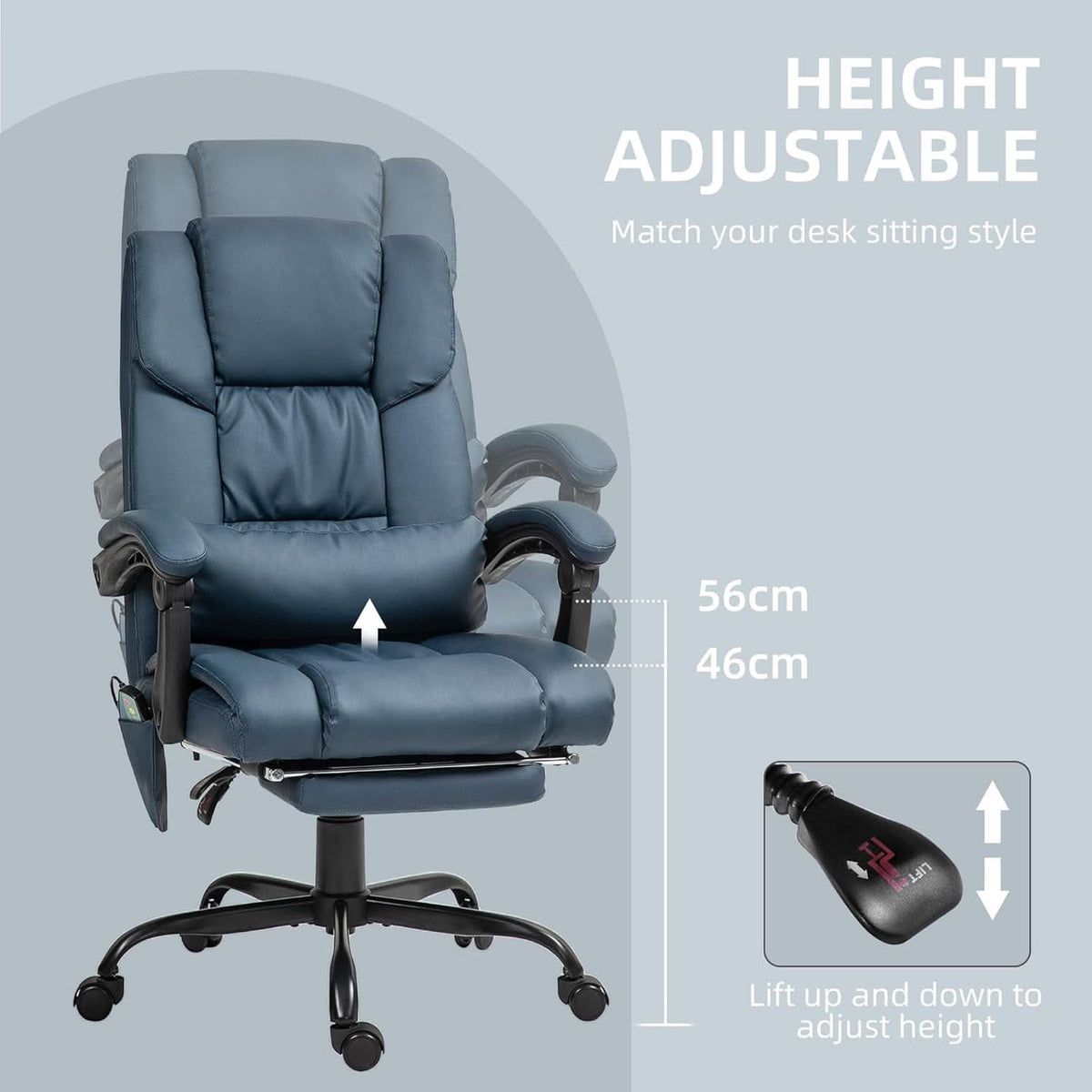 Blue High Back Massage Office Chair With 6 Vibration Points