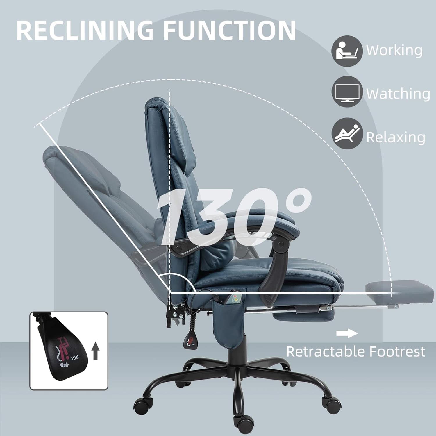 Blue High Back Massage Office Chair With 6 Vibration Points