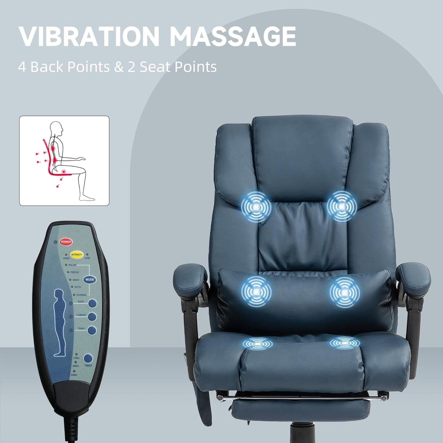 Blue High Back Massage Office Chair With 6 Vibration Points