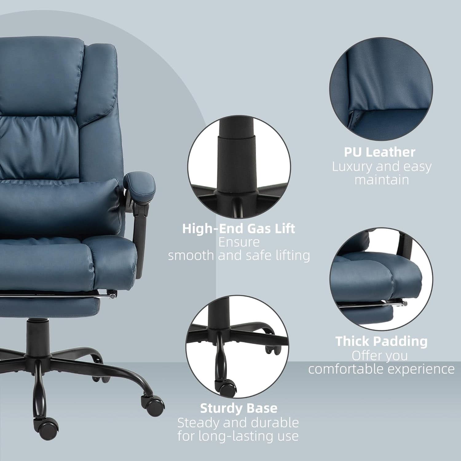 Blue High Back Massage Office Chair With 6 Vibration Points