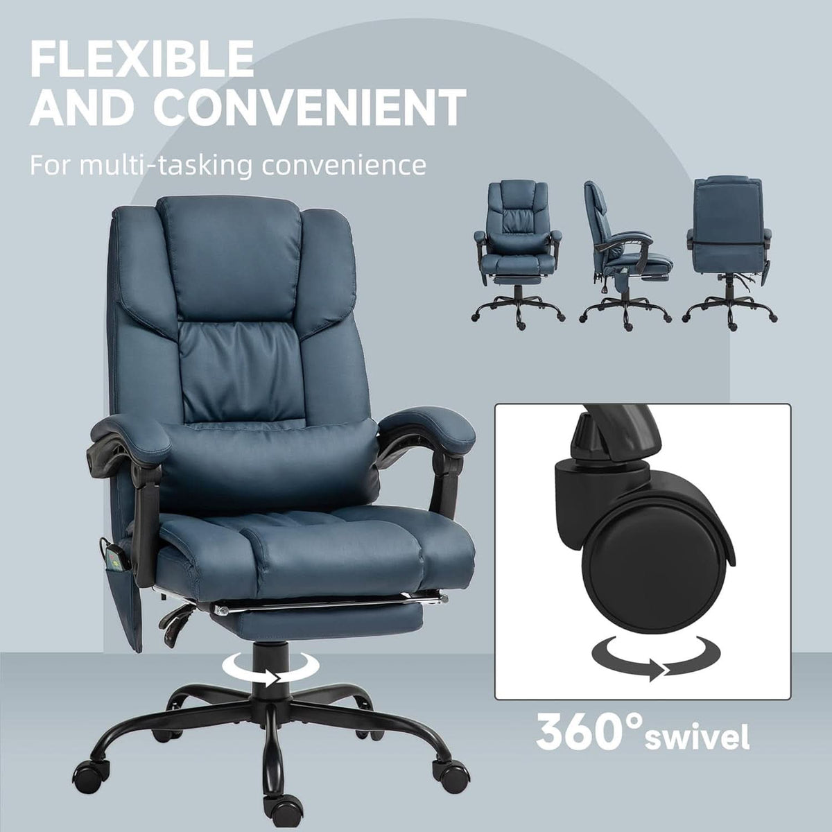 Blue High Back Massage Office Chair With 6 Vibration Points
