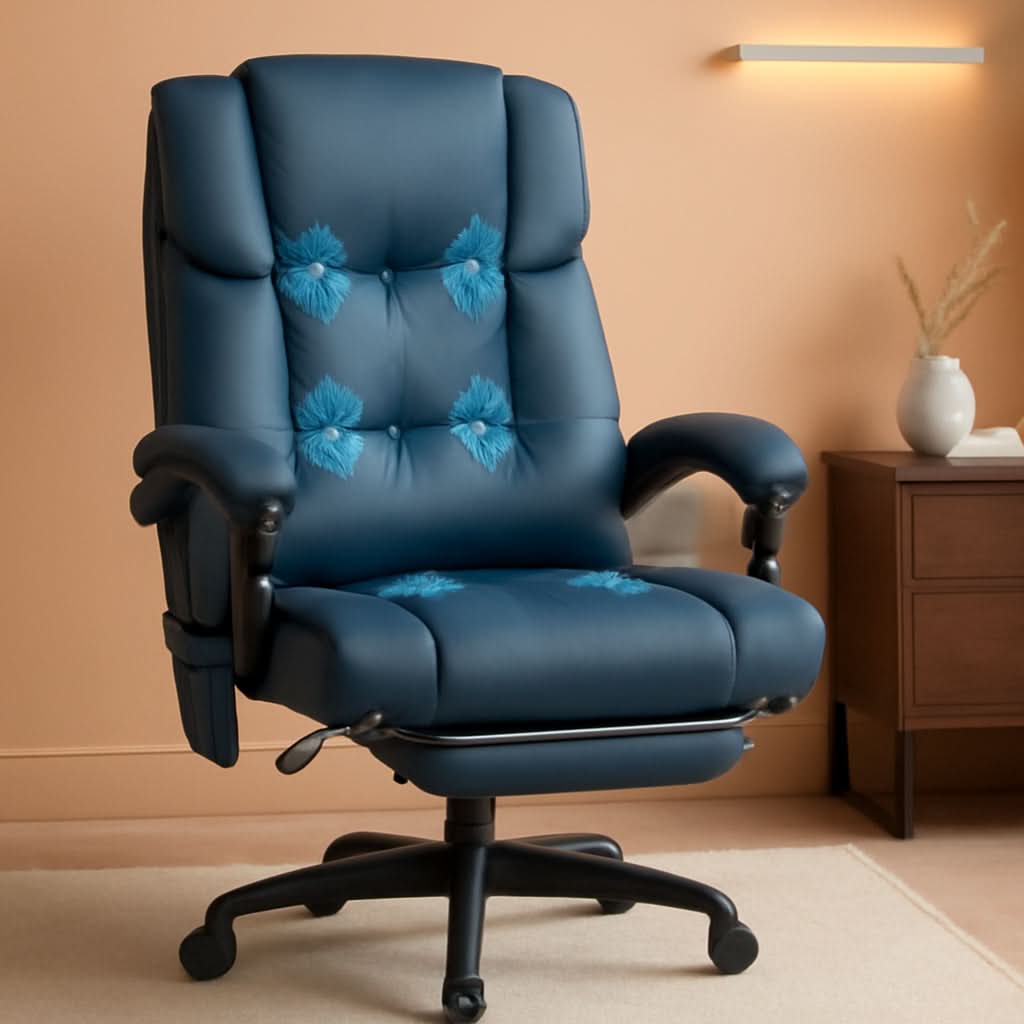 Blue High Back Massage Office Chair With 6 Vibration Points