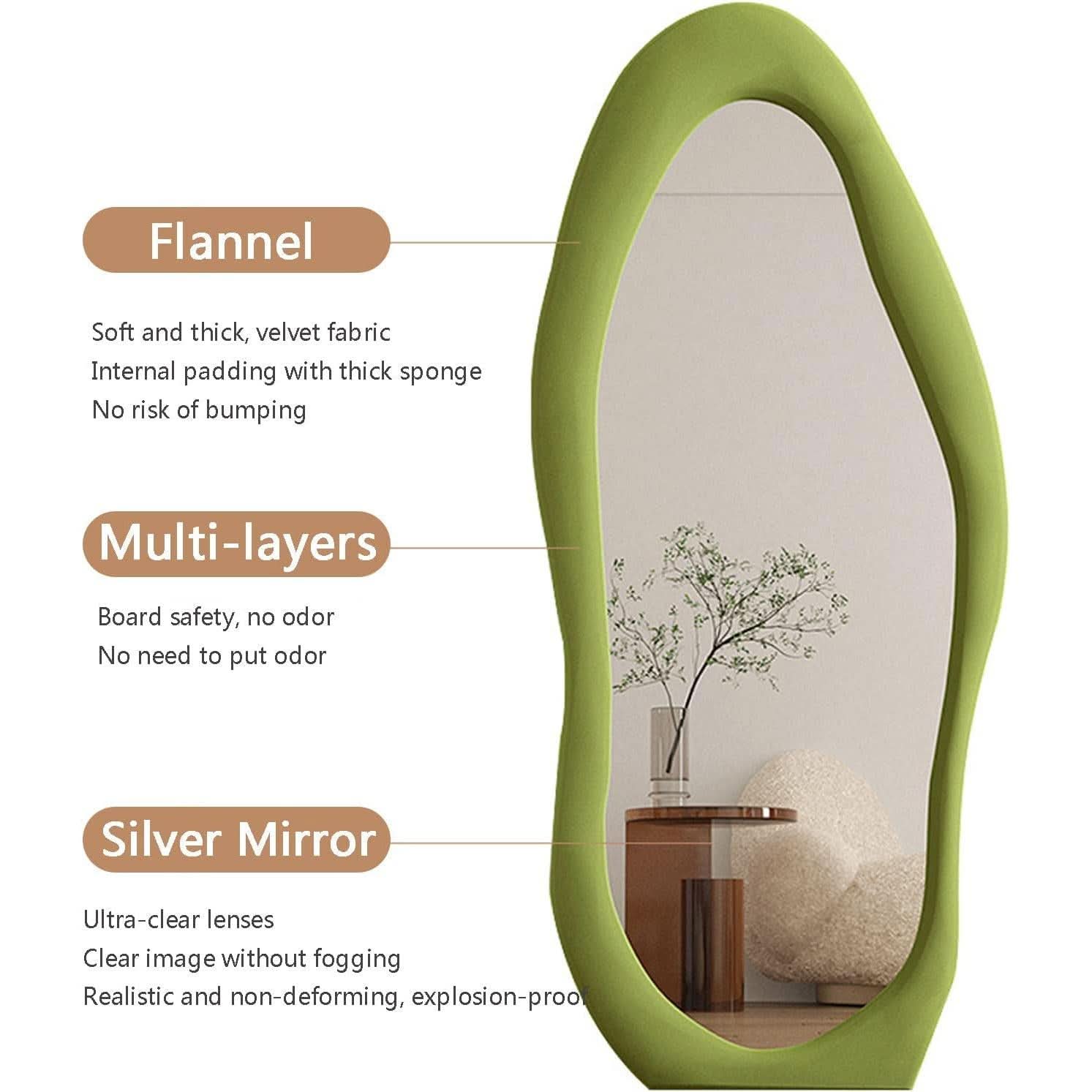 Blue Irregular Wavy Full Length Floor Mirror 63x24 Inch
