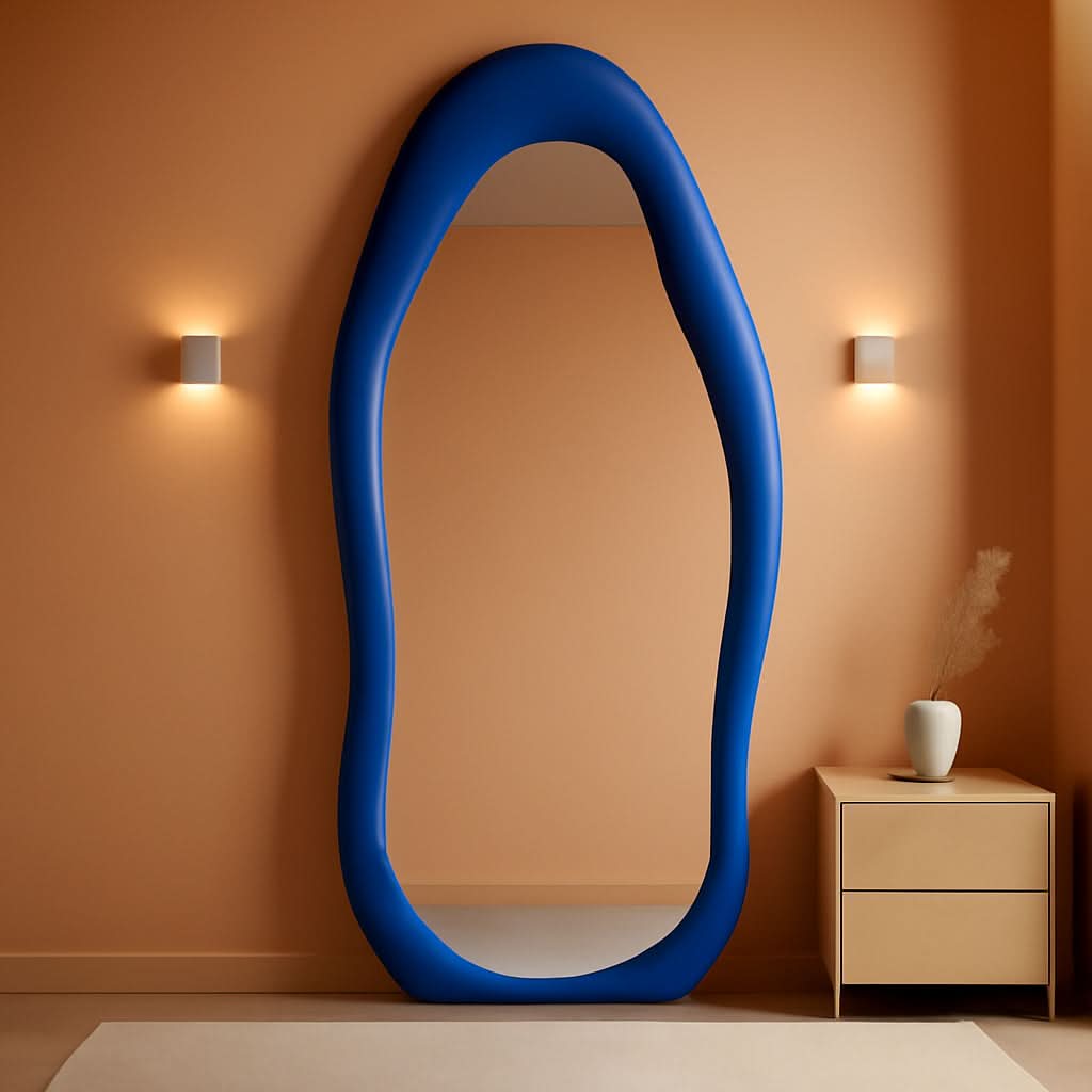 Blue Irregular Wavy Full Length Floor Mirror 63x24 Inch