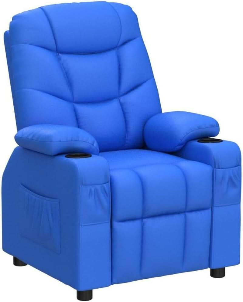 Blue Kids Recliner Chair With Cup Holder And Footrest