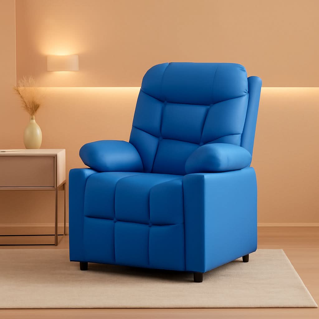 Blue Kids Recliner Chair With Cup Holder And Footrest